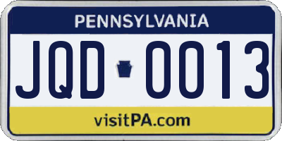 PA license plate JQD0013
