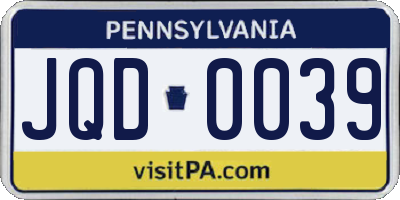 PA license plate JQD0039