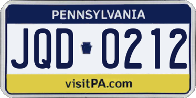 PA license plate JQD0212