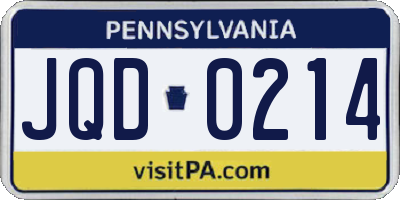 PA license plate JQD0214