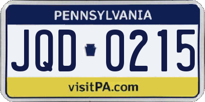 PA license plate JQD0215