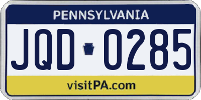 PA license plate JQD0285