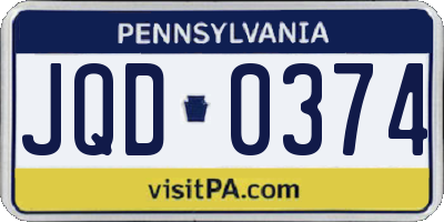 PA license plate JQD0374