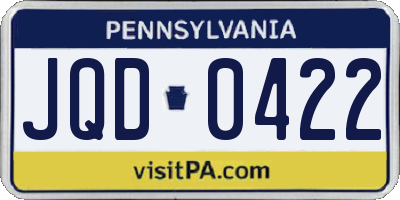 PA license plate JQD0422