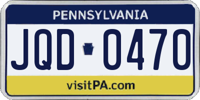 PA license plate JQD0470