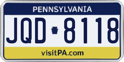 PA license plate JQD8118