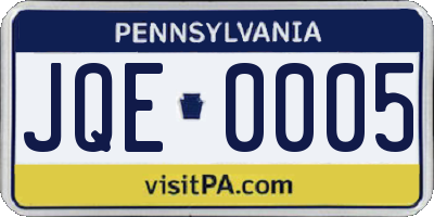 PA license plate JQE0005