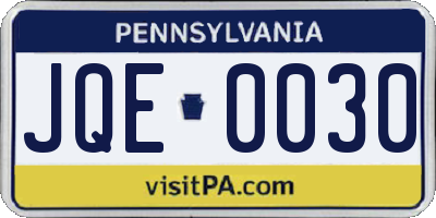 PA license plate JQE0030