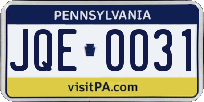 PA license plate JQE0031