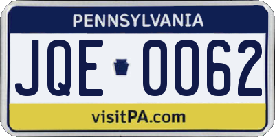 PA license plate JQE0062