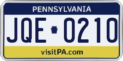 PA license plate JQE0210