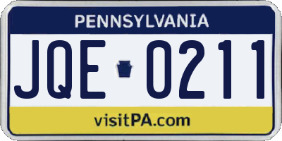 PA license plate JQE0211