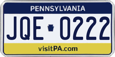 PA license plate JQE0222