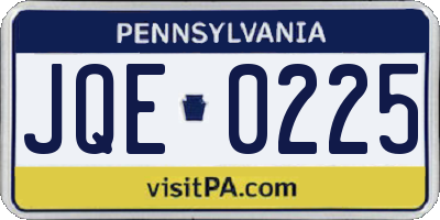 PA license plate JQE0225