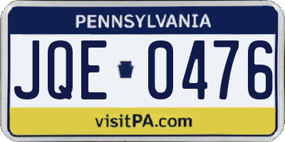 PA license plate JQE0476