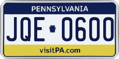 PA license plate JQE0600