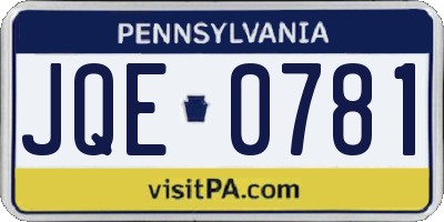 PA license plate JQE0781