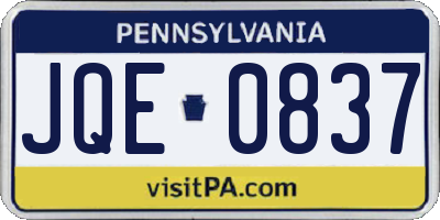 PA license plate JQE0837