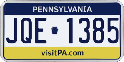 PA license plate JQE1385