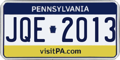 PA license plate JQE2013