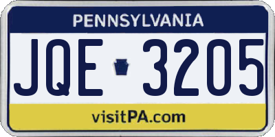 PA license plate JQE3205