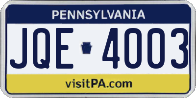 PA license plate JQE4003