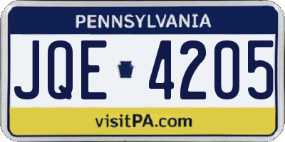 PA license plate JQE4205