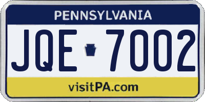 PA license plate JQE7002