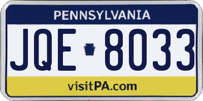 PA license plate JQE8033