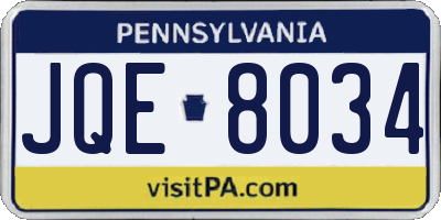 PA license plate JQE8034