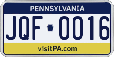 PA license plate JQF0016