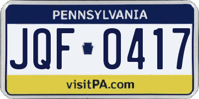 PA license plate JQF0417