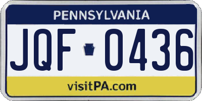 PA license plate JQF0436