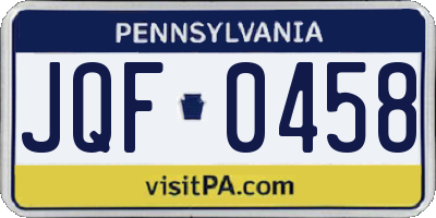 PA license plate JQF0458