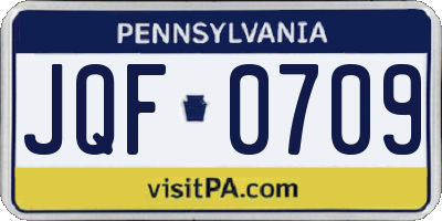 PA license plate JQF0709