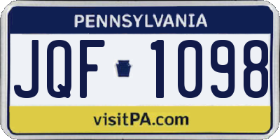 PA license plate JQF1098