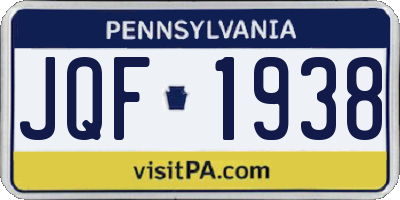 PA license plate JQF1938