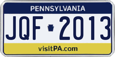 PA license plate JQF2013