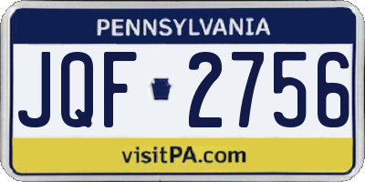 PA license plate JQF2756