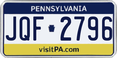 PA license plate JQF2796