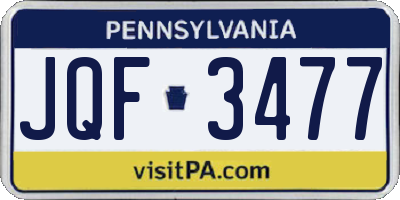 PA license plate JQF3477