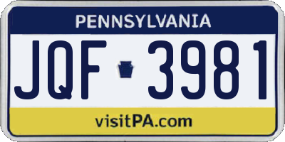 PA license plate JQF3981