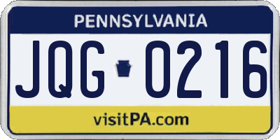 PA license plate JQG0216