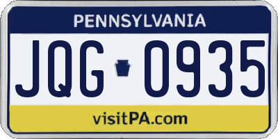 PA license plate JQG0935