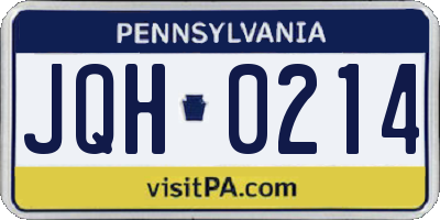 PA license plate JQH0214