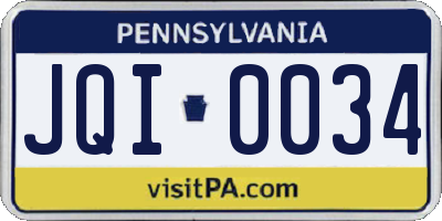PA license plate JQI0034