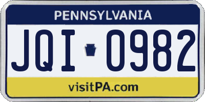 PA license plate JQI0982