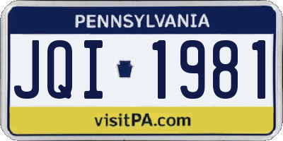 PA license plate JQI1981