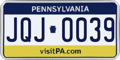 PA license plate JQJ0039