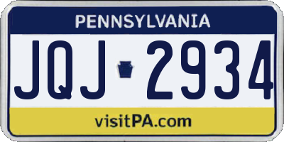 PA license plate JQJ2934
